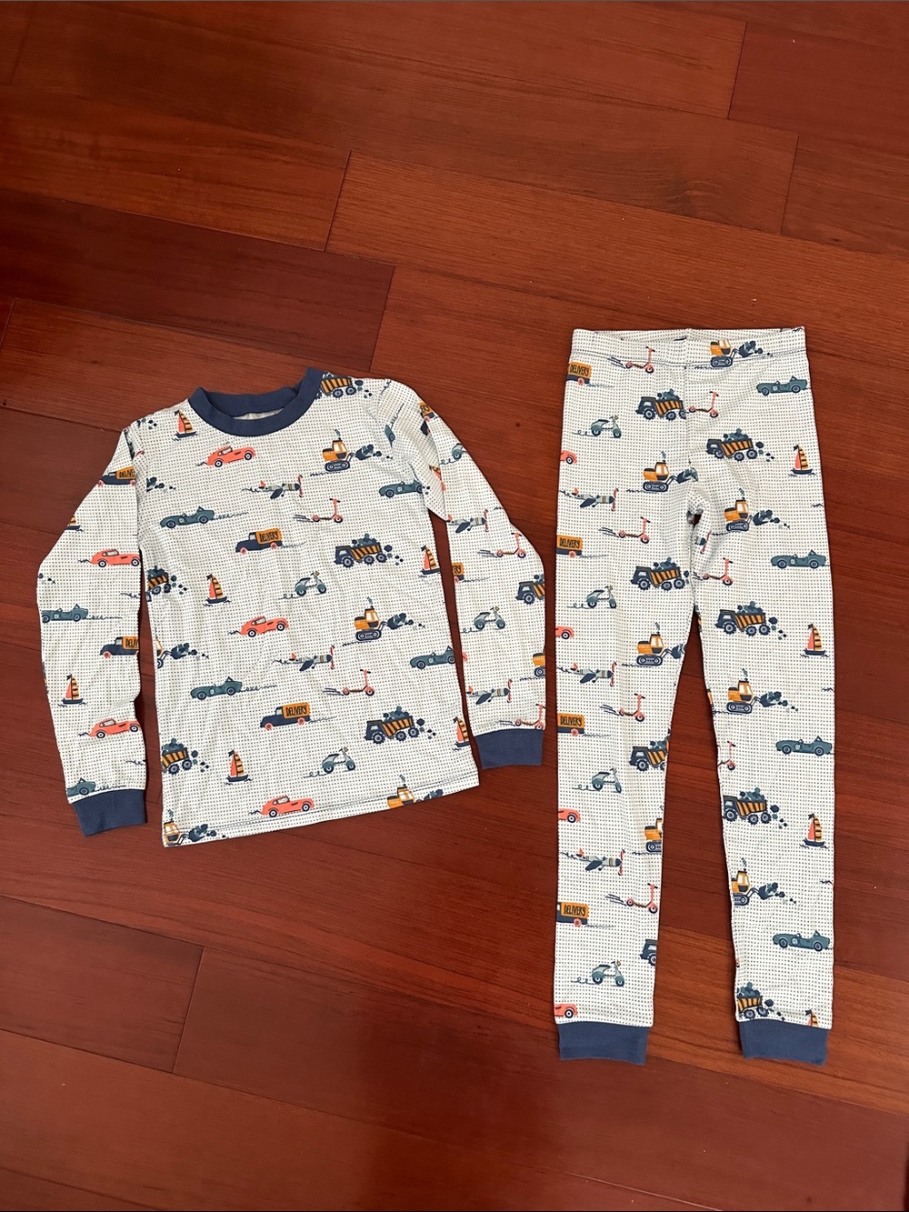 NWOT Construction Vehicle Kids Pajama Set - White with Blue Accents